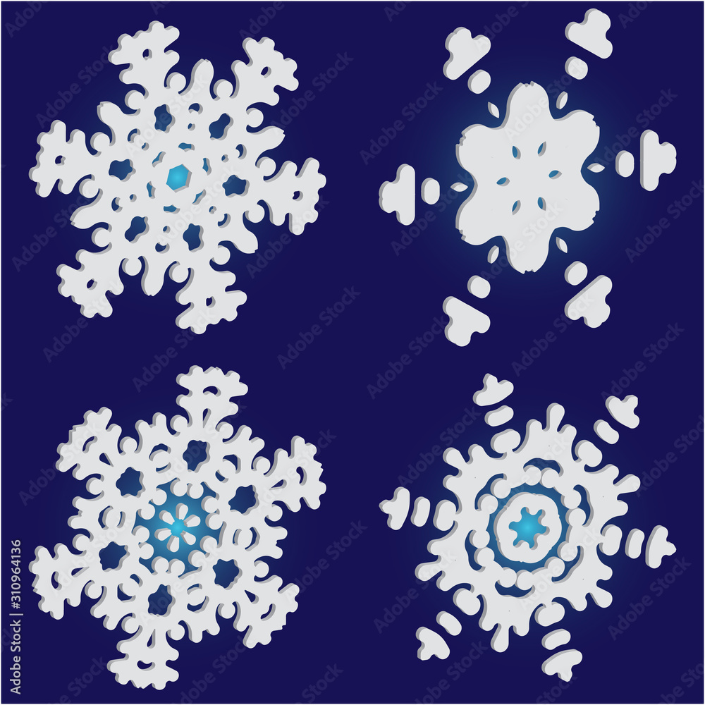 Kit of simple, beautiful snowflakes on blue background. Kit of simple, beautiful snowflakes on blue background.