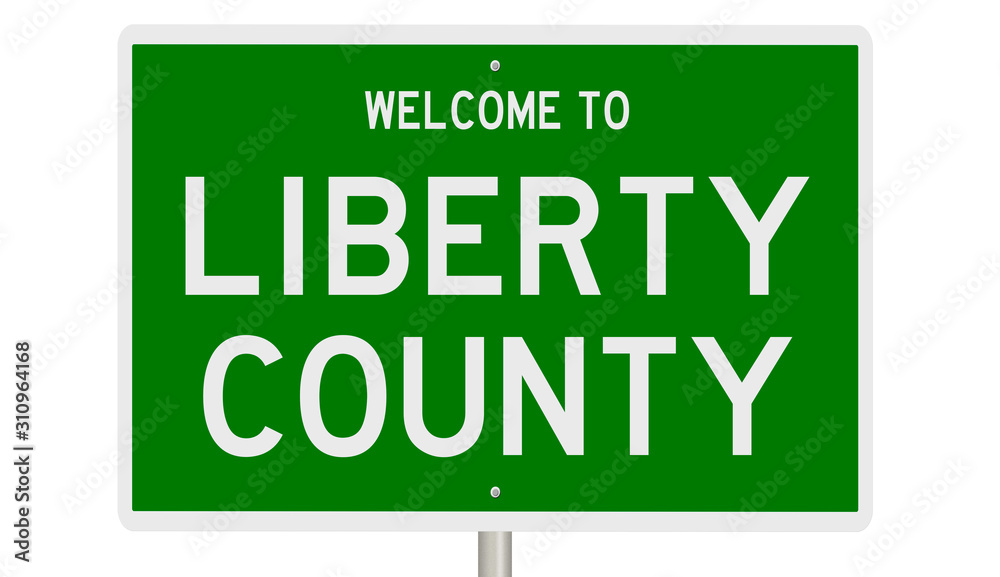 Rendering of a green 3d highway sign for Liberty County Rendering of a green 3d highway sign for Liberty County
