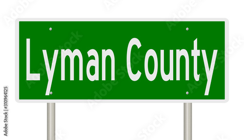 Rendering of a green 3d highway sign for Lyman County photo