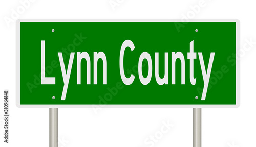 Rendering of a green 3d highway sign for Lynn County photo