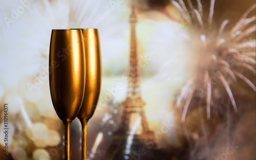 golden champagne glasses New Year in Paris