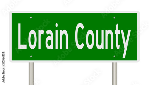 Rendering of a green 3d highway sign for Lorain County photo