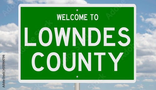 Rendering of a green 3d highway sign for Lowndes County photo