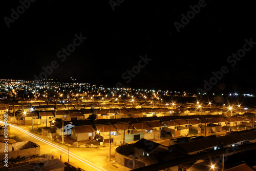 Night in city with vibrant colors.