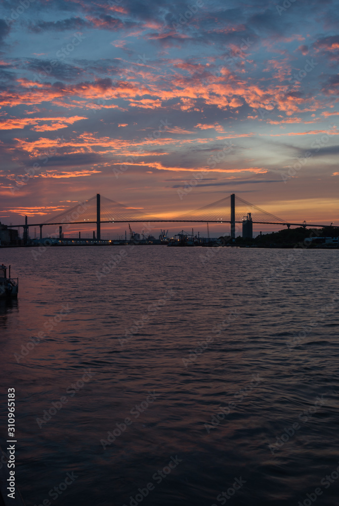 Sunset, Suspension Bridge, Savannah, Georgia