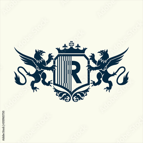 University and college school crests and logo emblems with alphabet