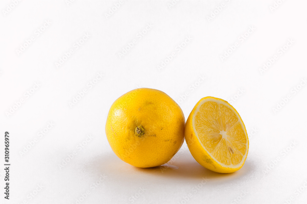  lemon, pitaya isolated on white background.