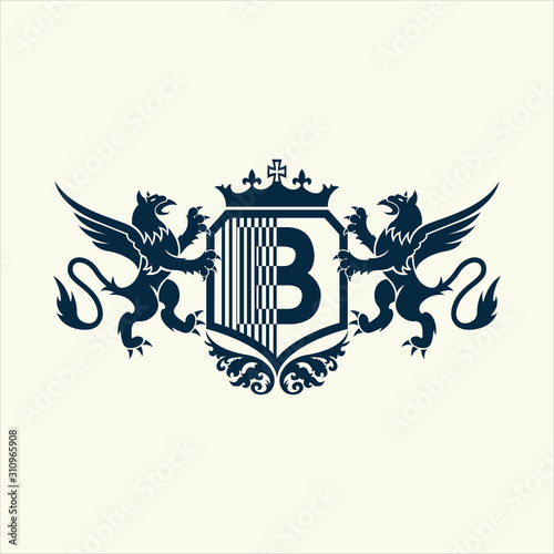 University and college school crests and logo emblems with alphabet