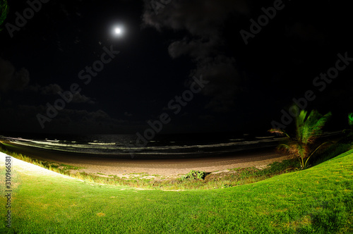 beach and moon at night