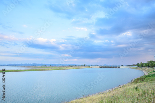 Landscape of river with sundown.