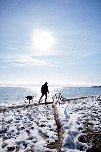 Photography Guy silhouette with dog at the beach