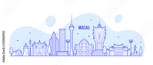 Macau skyline China city buildings vector linear photo
