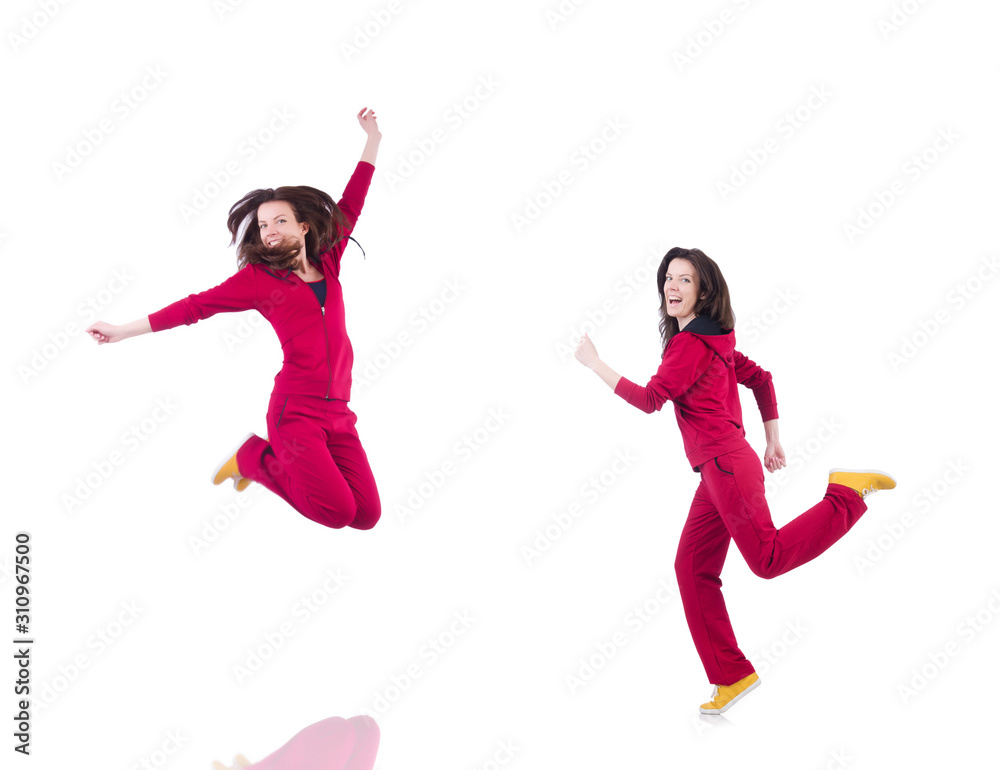 Woman in red costume in sports sporting concept Woman in red costume in sports sporting concept