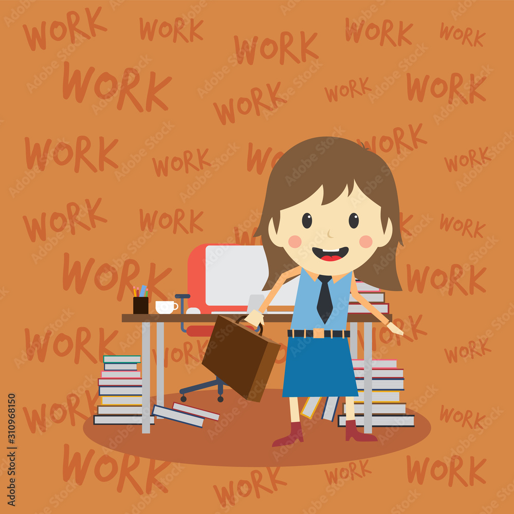 office worker on the job full task employee cartoon