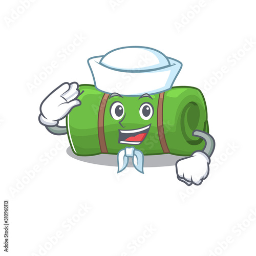 An icon of camping mat Scroll Sailor cartoon character wearing hat