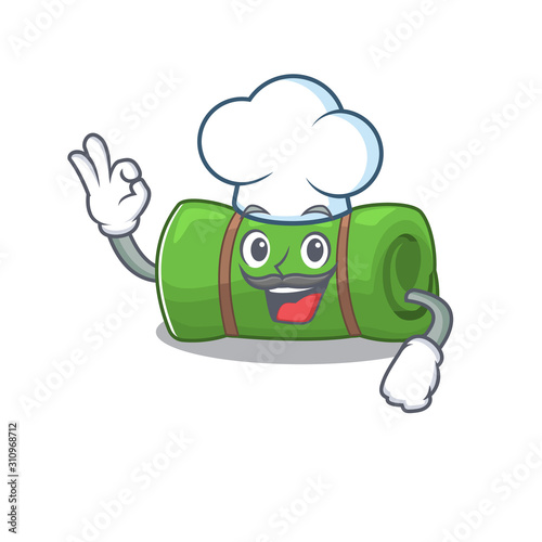 Funny Chef camping mat Scroll cartoon character wearing white hat