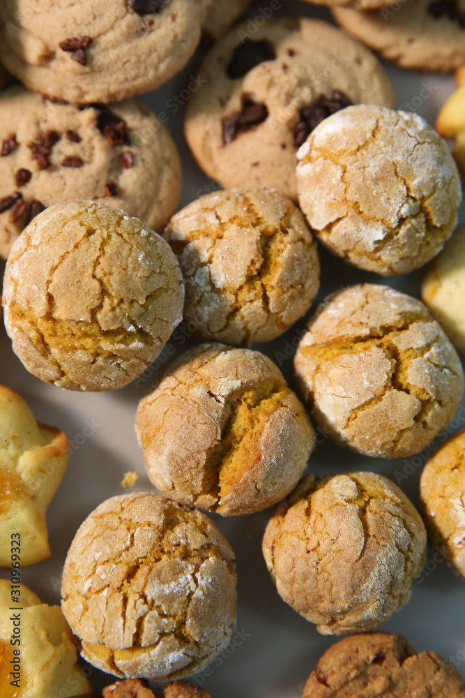 Background of handmade assorted cookies closeup Background of handmade assorted cookies closeup