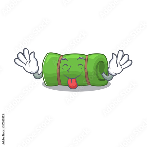 Funny face camping mat Scroll mascot design with Tongue out