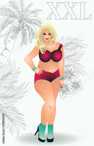 Plus size women in bikinis , vector illustration