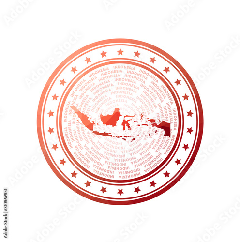 Flat low poly stamp of Indonesia. Polygonal Indonesia badge. Trendy vector logo of the country.