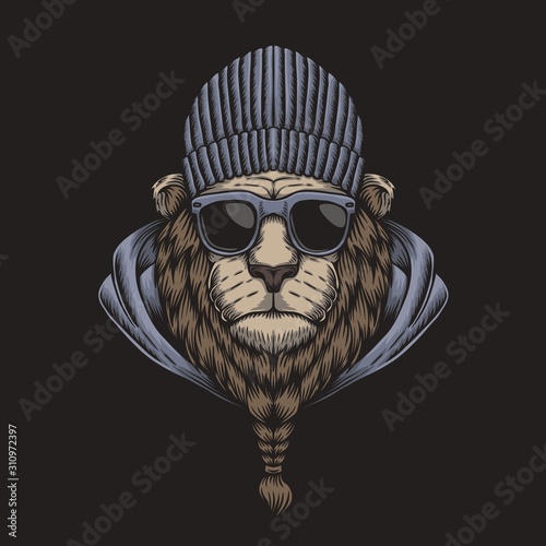 Lion head eyeglasses vector illustration 