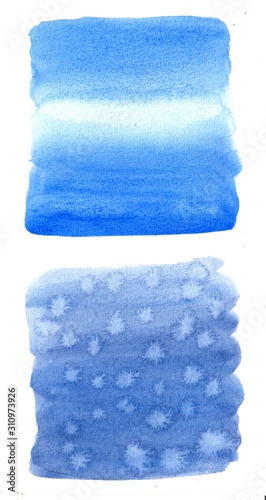 Abstract blue colorful brushstrokes as background with flowing lines drawn by watercolor paints. Great basic of print, badge, party, gift card