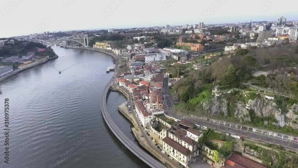 Birdseye view from viaduct Cais das Pedras, over the Douro river in Porto Birdseye view from viaduct Cais das Pedras, over the Douro river in Porto