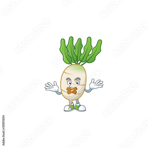 Daikon cartoon character style with silent gesture