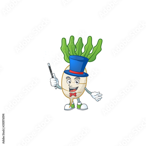 Cartoon character of daikon performance as a Magician