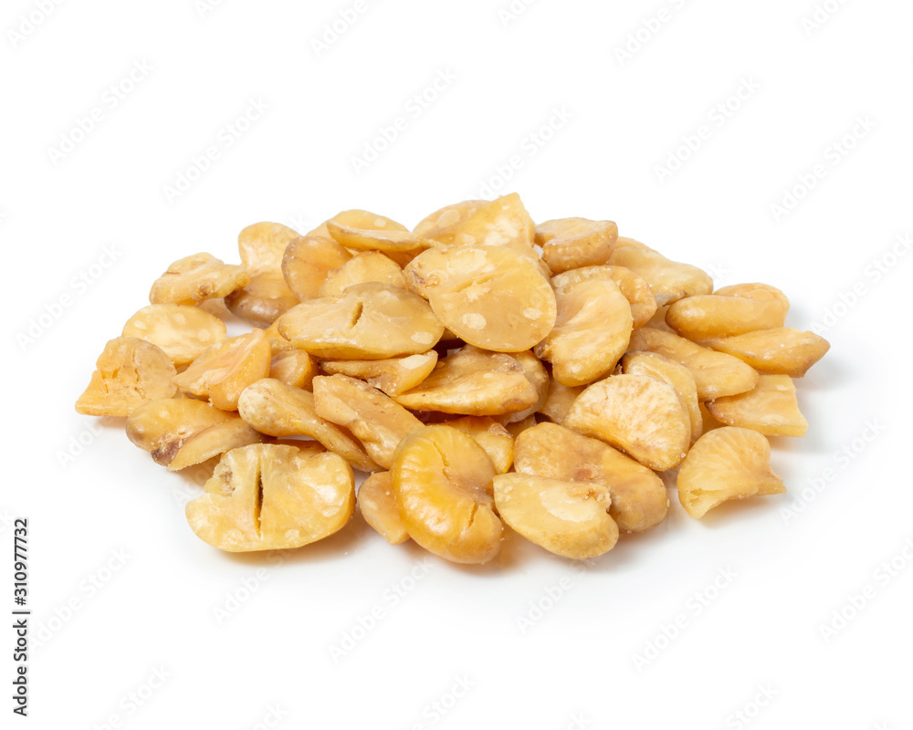 Salted broad beans isolated on white background. Salted broad beans isolated on white background.