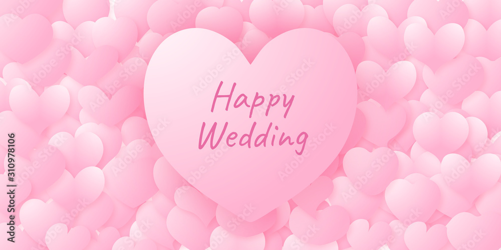 Pink happy wedding greeting card background wallpaper illustratation design.