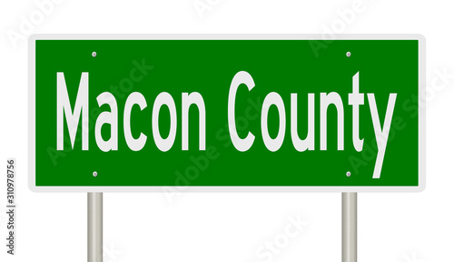 Rendering of a green 3d highway sign for Macon County photo