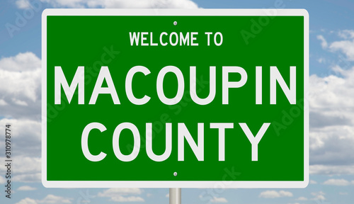 Rendering of a green 3d highway sign for Macoupin County photo