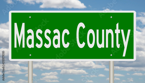 Rendering of a green 3d highway sign for Massac County photo