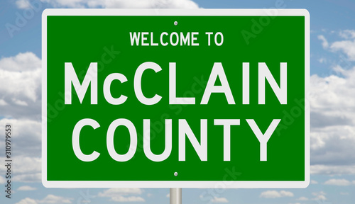 Rendering of a green 3d highway sign for McClain County photo