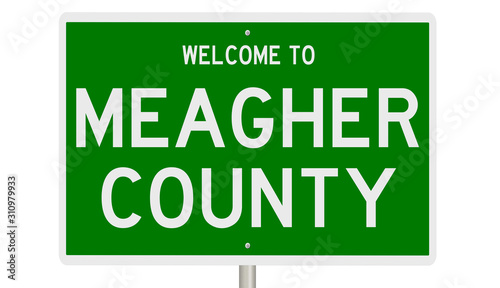 Rendering of a green 3d highway sign for Meagher County photo