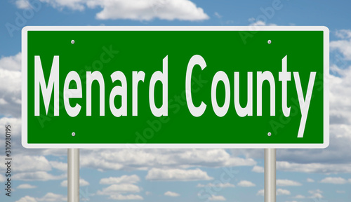 Rendering of a green 3d highway sign for Menard County photo