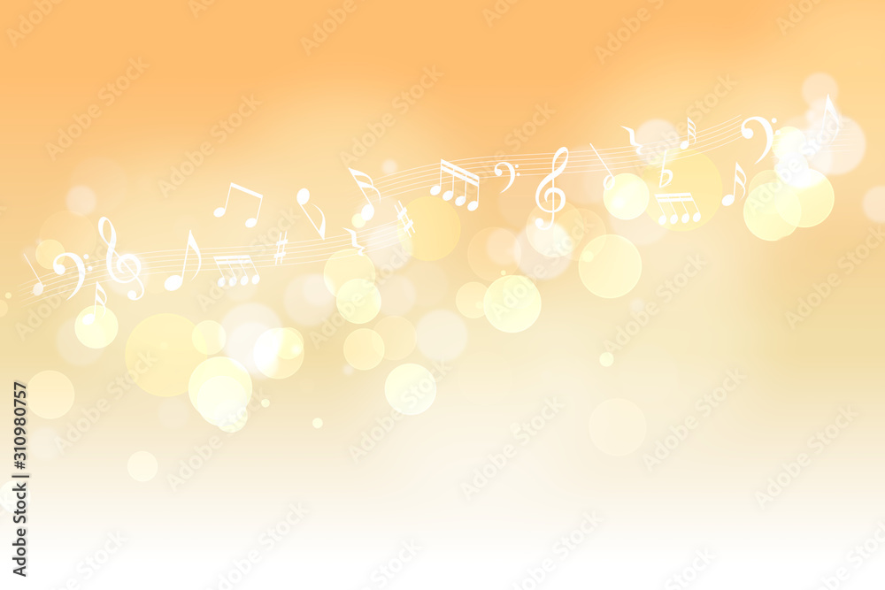 音符と丸い光のボケ 背景は薄いオレンジ色 Stock Illustration Adobe Stock
