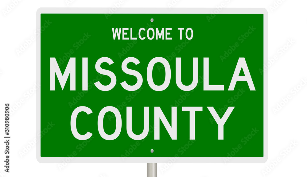 Rendering of a green 3d highway sign for Missoula County