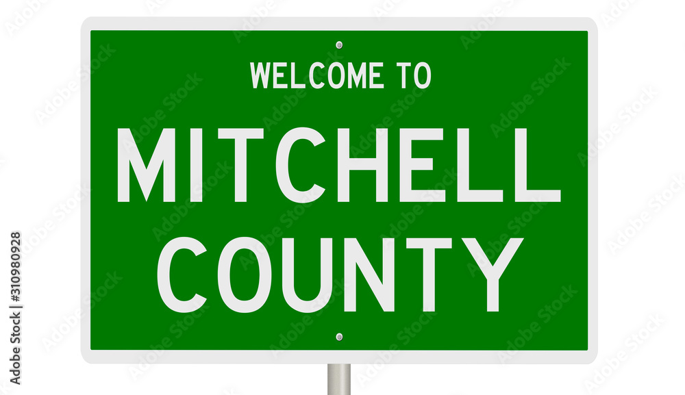 Rendering of a green 3d highway sign for Mitchell County Rendering of a green 3d highway sign for Mitchell County