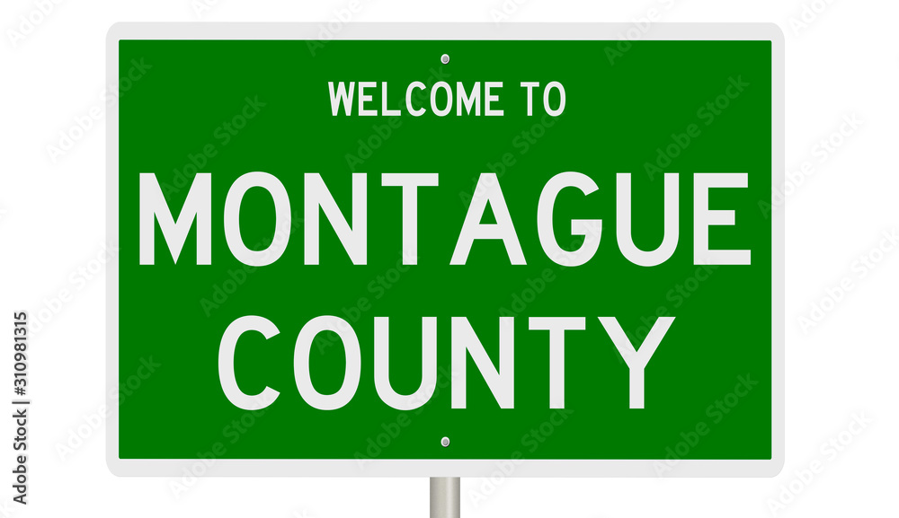 Rendering of a green 3d highway sign for Montague County