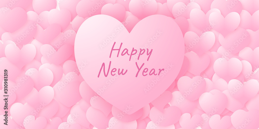 Pink happy new year greeting card background wallpaper illustratation design.