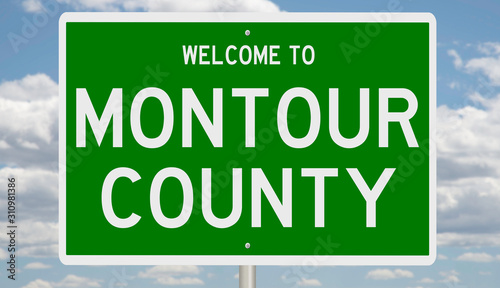 Rendering of a green 3d highway sign for Montour County photo