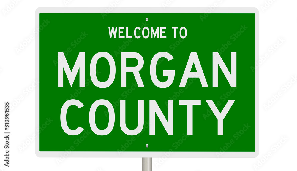 Rendering of a green 3d highway sign for Morgan County