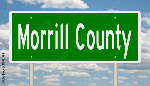 Rendering of a green 3d highway sign for Morrill County photo