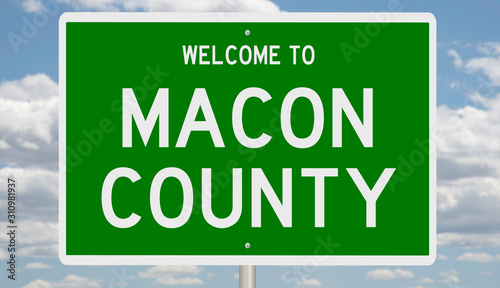 Rendering of a green 3d highway sign for Macon County photo