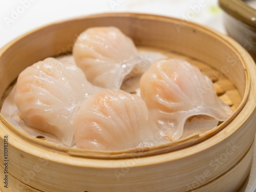 Shrimp dumpling in traditional Guangzhou dim sum restaurant