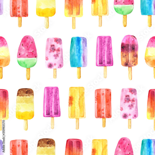 Seamless pattern with watercolor fruit ice cream © lisagerrard99