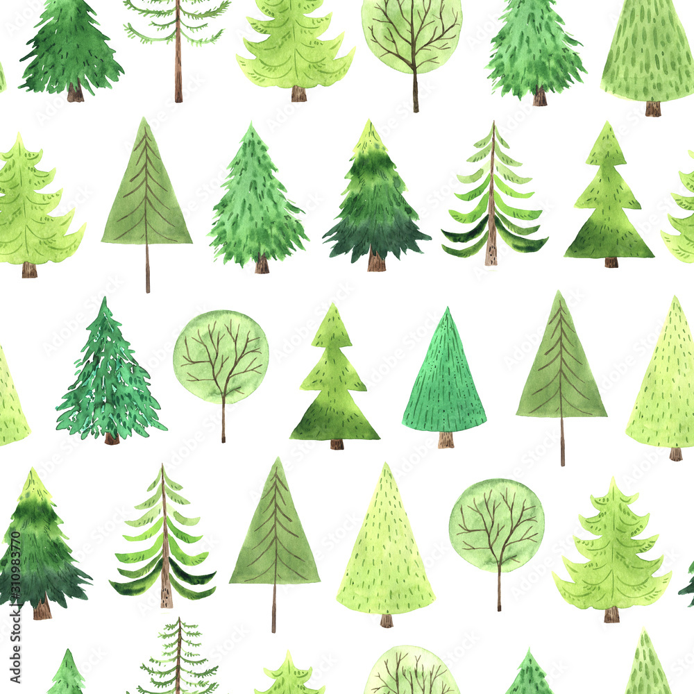 Fototapeta premium Seamless pattern with bright green Christmas Tree