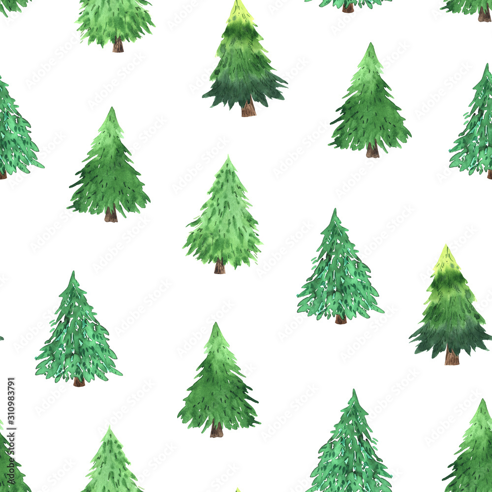 Seamless pattern with bright green Christmas Tree